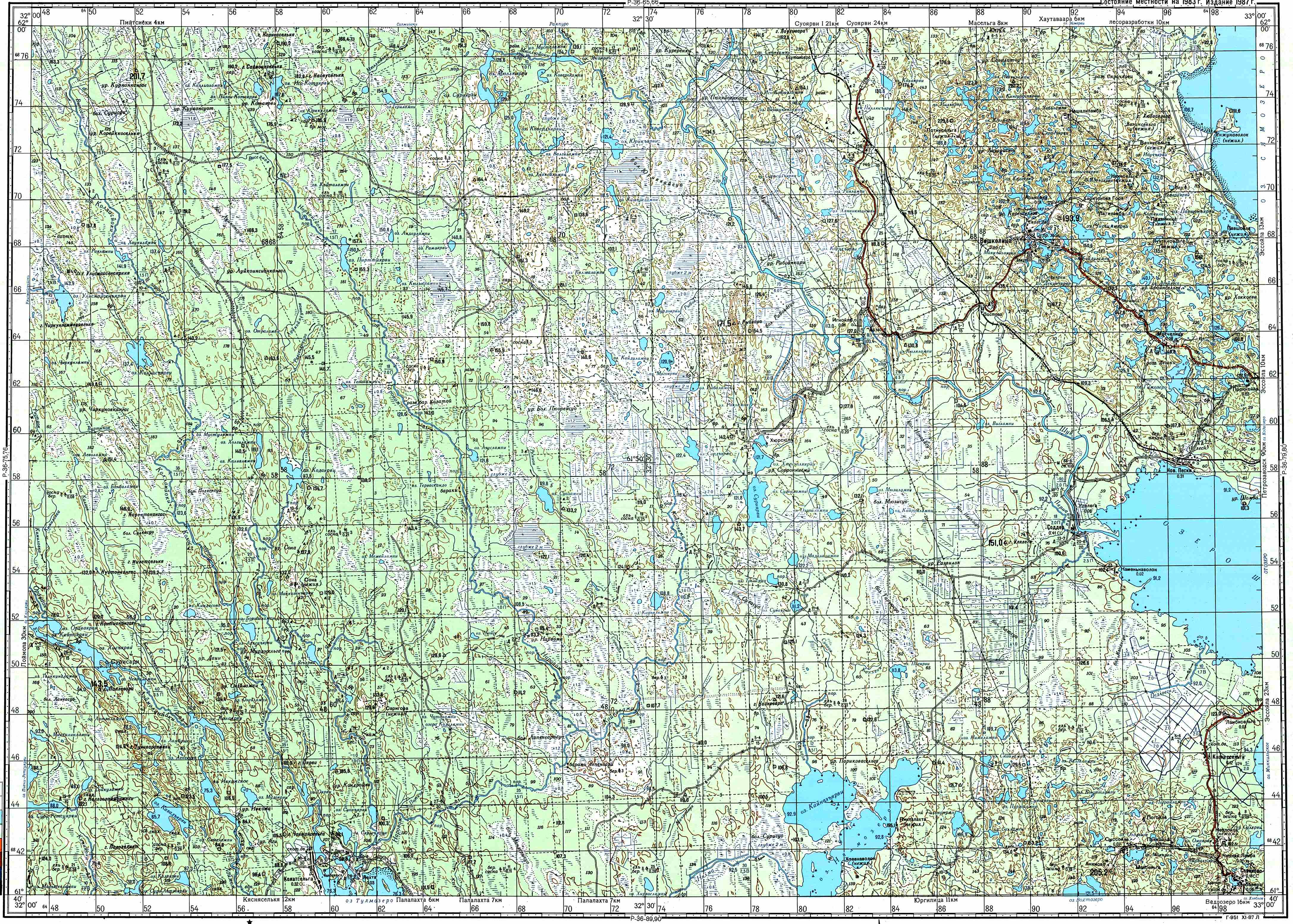 Карта Пряжинского и Суоярвского района (1см \u003d 1км) - Путники